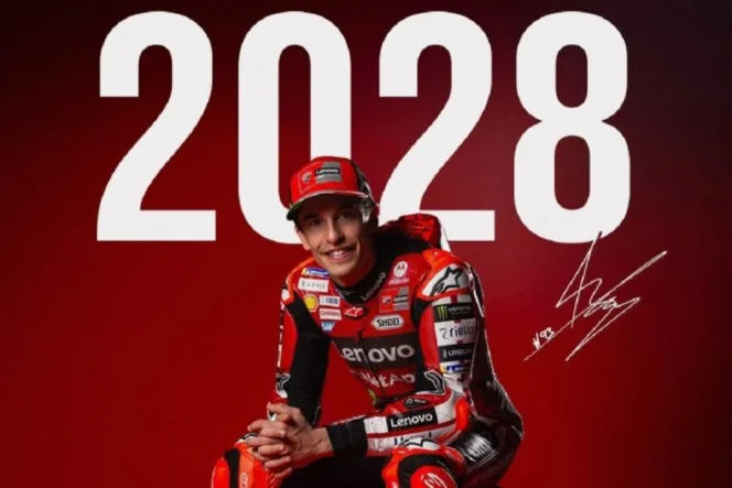 
					Marc Marquez resmi memperpanjang kontrak dengan Ducati Lenovo hingga akhir musim 2028 untuk menatap era baru MotoGP 850cc